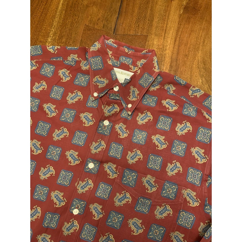Vintage Banana Republic Paisley Shirt Mens Oversized Medium Red Baggy 90s FLAW